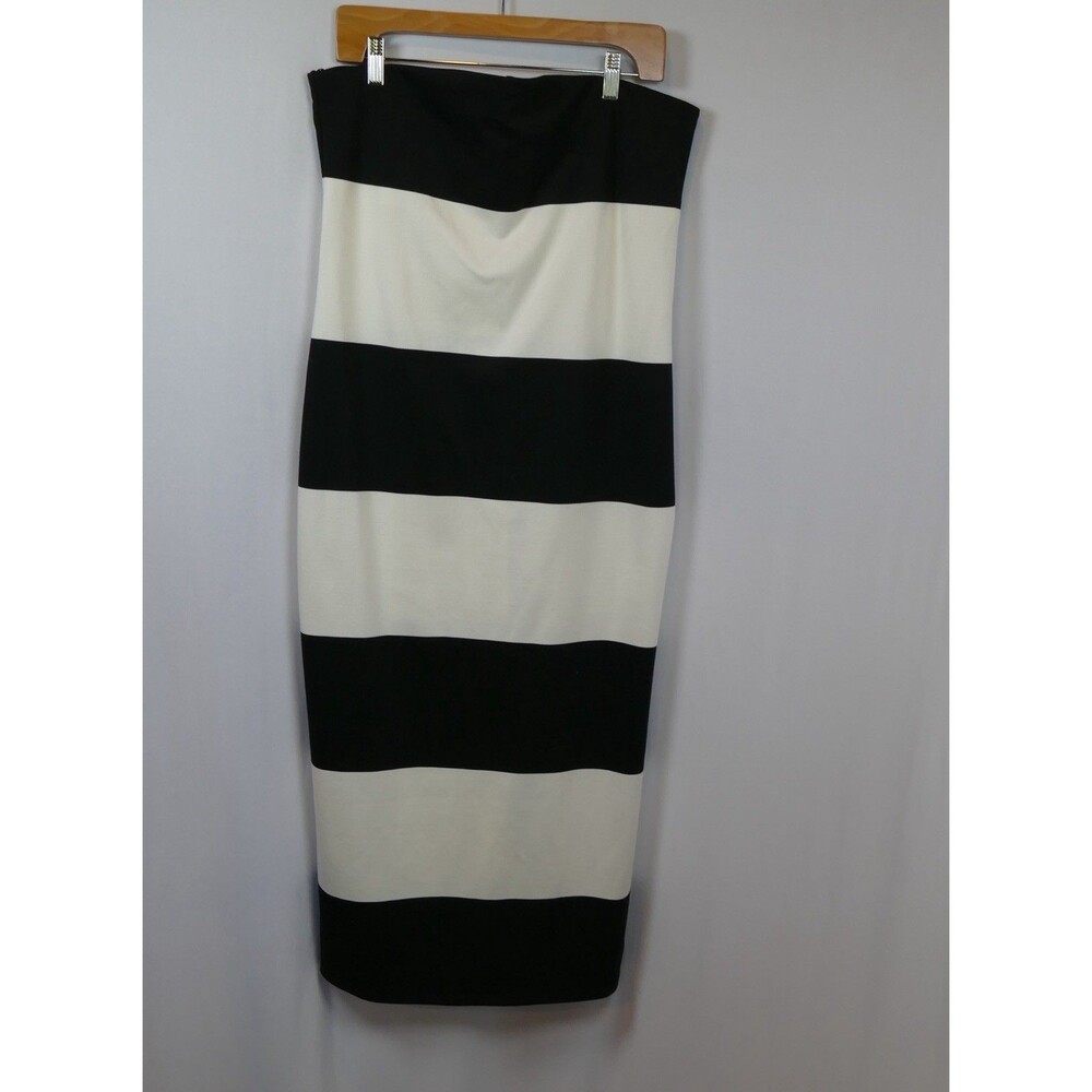 A New Day Strapless Midi Dress Black White Stripe L NWT Side Slit